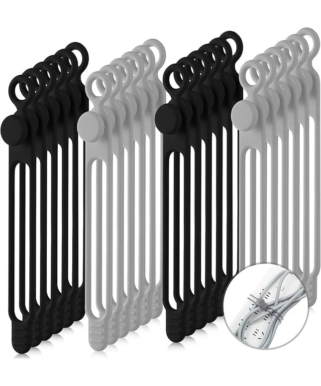 Nuanchu 40 Pcs Silicone Cable Ties Reusable Holder Adjustable Straps Multipurpose Charging Cable Organizer for Fastening Charging Cords Wires(7.1 Inch,Black, Gray)