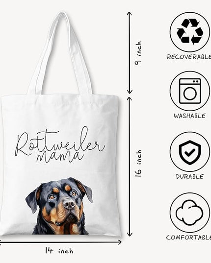 Dog Mama Canvas Tote Bag for Women, Dogs Lover Gift for Dog Mom, Birthday Christmas Cute Rottweiler Gifts For Women.