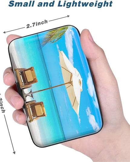 Atufsuat Credit Card Holder, Mini Aluminum Card Wallet RFID Blocking Slim Metal Hard Card Case for Women Men, Sea