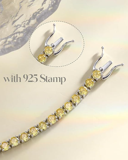 FANCIME Birthstone Bracelet Sterling Silver Gemstone Tennis Bracelets Fine Jewelry Wedding Bridal Prom Birthday Gift for Women Her, Length 7.2 Inch Width 4mm
