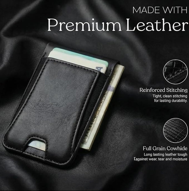 Genuine Leather Magsafe Wallet,10 Card Holder With Stand, Slim Magnetic Wallet Mag Safe for iPhone,Compatible With iPhone 17/16/15/14/13/12 Series and Selected Samsung Devices Apple Accessories, Black