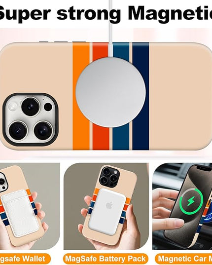 Magnetic for iPhone 15 Pro Max Case Cute Stripes Phone Case, Shockproof Slim TPU and Hard PC Protective Phone Cover Compatible with MagSafe Designed for Women Girls,
