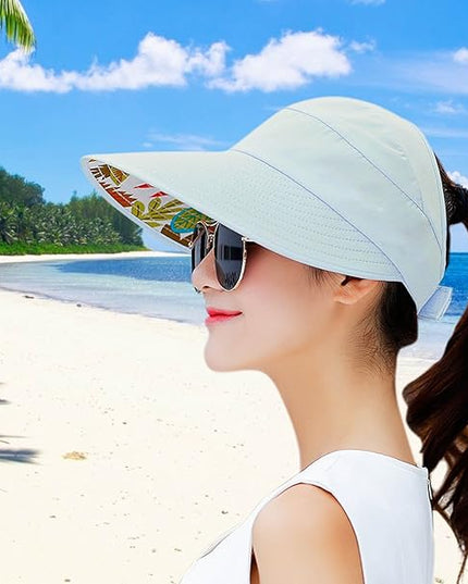 HINDAWI Sun Hats for Women Wide Brim UV Protection Sun Hat Summer Beach Packable Visor
