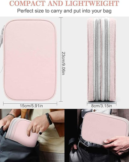 FYY Electronic Organizer, Large Travel Cable Organizer Bag Pouch Electronic Accessories Carry Case Portable Waterproof Double Layers All-in-One Storage Bag for Cable, Cord, Charger, Phone, Light Pink
