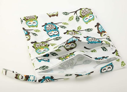 Medium Wet Dry Bag Baby Cloth Diaper Nappy Insert Bag Reusable Washable With Two Zippered Pockets (Owl Tree)
