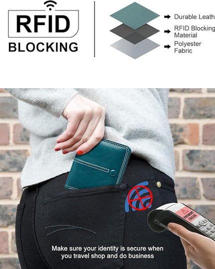 TFKGS Slim Wallet for Women RFID Wallet Women Small Wallets Woman Thin Credit Card Holder RFID Blocking Bifold Compact Pocket Ladies Leather Peacock Blue Mini Purse