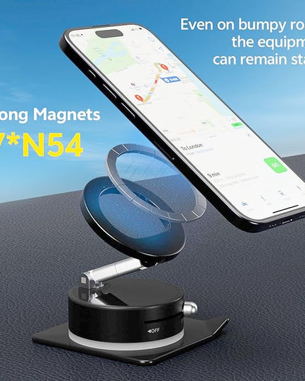Magnetic Car Phone Holder, Universal 360° Dashboard Suction Cup Mount for Driving, Gym or Office, Foldable Vacuum Phone Holder for iPhone