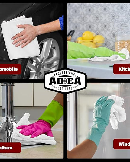 AIDEA Microfiber Cleaning Cloth White 50PK, Microfiber Towels for Cars, Premium Car Cloths, Dusting Cloth Lint Free Cleaning Rags for SUVs, House, Kitchen, Window, Workshops,12×12"