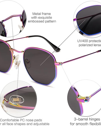 SOJOS Square Polarized Sunglasses for Women Men Small Hexagonal Polygon Shades SJ1072