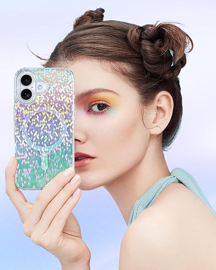 Glitter Case for iPhone 17 Case for Women Girls [Compatible with Magsafe] Clear Cute Girly Aesthetic Colorful Iridescent Rainbow Sparkly Sparkle Bling Magnetic Protective Phone Cover