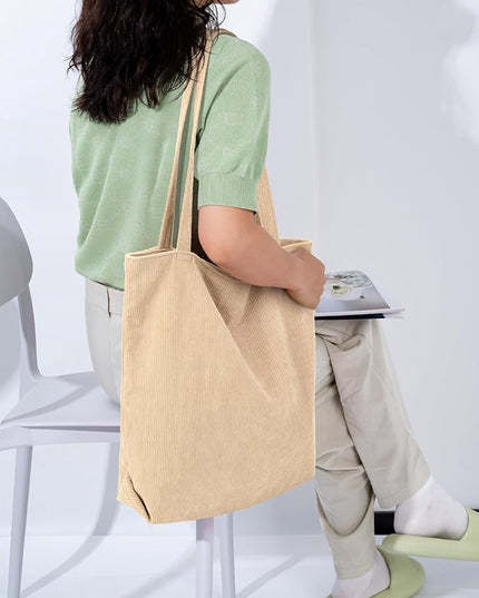 Iioscre Corduroy Tote Bag for Women,Hobo HandBags with Zipper,Large Capacity Casual Shoulder Handbags with Inner Pockets
