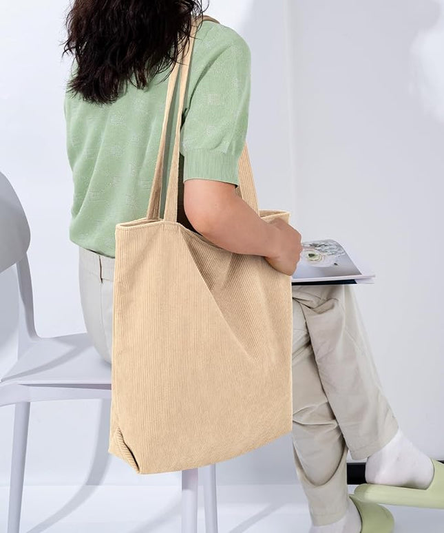 Iioscre Corduroy Tote Bag for Women,Hobo HandBags with Zipper,Large Capacity Casual Shoulder Handbags with Inner Pockets