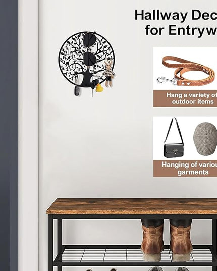 ZULONG Round Decorative Home Key Holder Wall Mount, Metal Tree Car Key Rack for Wall Organizer for Keys, Wallets, Hats, Used for Decor for House Entryway, Kitchen, Garage, Office (8" Black)