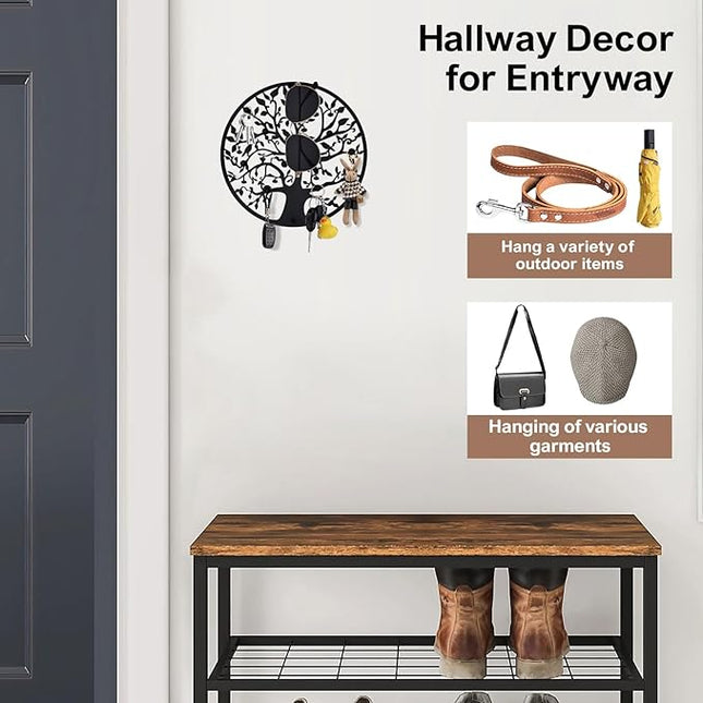 ZULONG Round Decorative Home Key Holder Wall Mount, Metal Tree Car Key Rack for Wall Organizer for Keys, Wallets, Hats, Used for Decor for House Entryway, Kitchen, Garage, Office (8" Black)