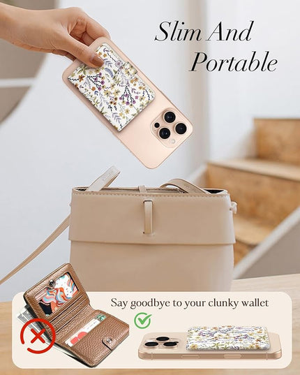 Shorogyt for Magnetic Phone Wallet Compatible with Magsafe Card Holder -Cute Luxury Slim Leather Mag Wallets for Women Fit 4 Cards,for iPhone 17/16/15/14/13/12 Series for Apple RFID Magnet, Floral