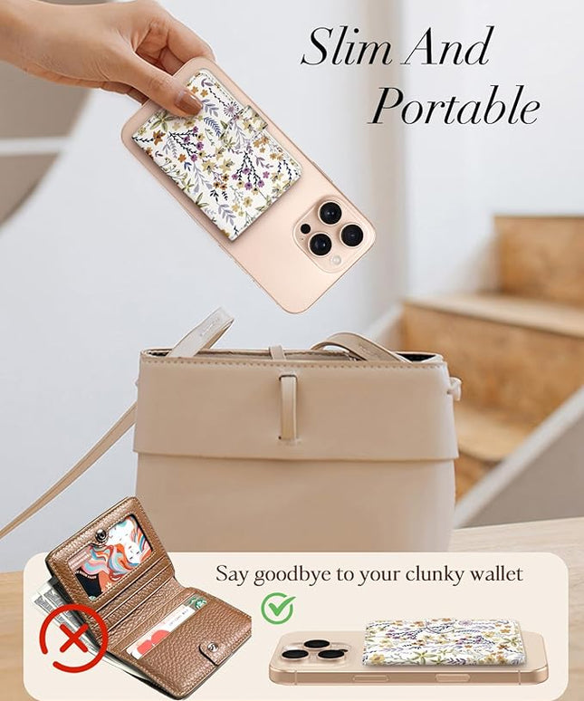 Shorogyt for Magnetic Phone Wallet Compatible with Magsafe Card Holder -Cute Luxury Slim Leather Mag Wallets for Women Fit 4 Cards,for iPhone 17/16/15/14/13/12 Series for Apple RFID Magnet, Floral