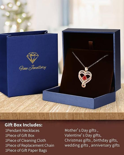 Infinity Love Heart Birthstone Necklace for Women Wife, S925 Sterling Silver Anniversary for Women Wife Birthday Gift for Her Girlfriend Mom Daughters, I Love You Women's Jewelry 18k Rose Gold Filled