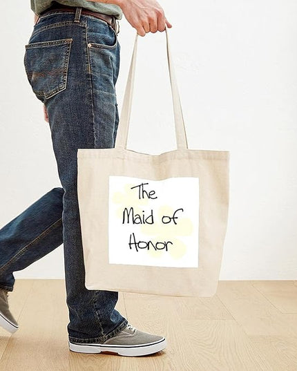 CafePress Yellow Flowers Maid of Honor Tote Bag Reusable Natural Beige Canvas Shopping Bag