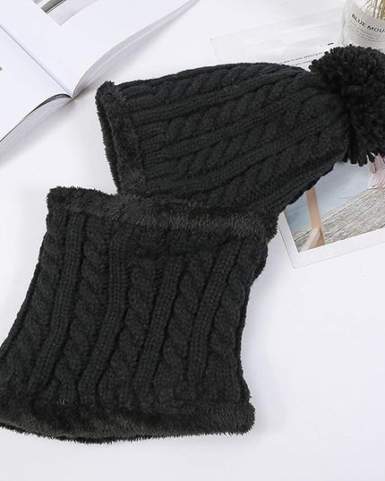HUAMULAN Women Winter Beanie Hats One Piece Fleece Lined Knit Balaclavas Mask Set Skull Neck Circle Scarf Ski Snow Hat Pompom