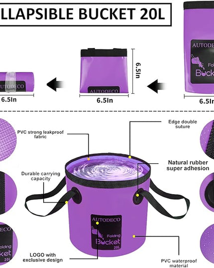 AUTODECO 22Pcs Car Wash Cleaning Tools Kit Car Detailing Set with Canvas Bag Purple Collapsible Bucket Wash Mitt Sponge Towels Tire Brush Window Scraper Duster Complete Interior Car Care Kit