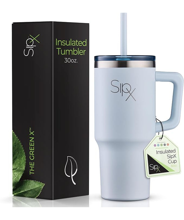 SIPX™ 30 oz Insulated Tumbler with Handle & Straw – Vacuum Insulated Stainless Steel, Leakproof, Cupholder Friendly – Perfect for Iced Coffee, Water & Travel – Blue