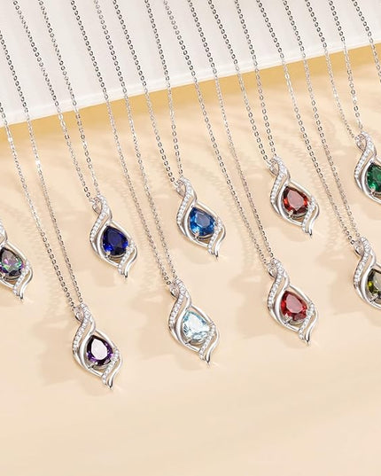 Birthstone Necklace gift for Women S925 Sterling Silver Teardrop with Cubic Zirconia- Birthday Jewelry gift for her, Girlfriend, Wife, Mom on Birthday, Anniversary