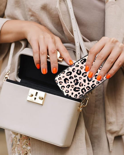 Atufsuat Credit Card Holder, Mini Aluminum Card Wallet RFID Blocking Slim Metal Hard Card Case for Women Men, Pink Leopard
