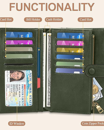 BKNOOU Passport Holder Rfid Blocking Travel Passport Wallet for Women and Men, Compact Leather Travel Wallet Trifold Clutch Wallet, Passport Cover Holds Cards, Tickets, Cash and Pen