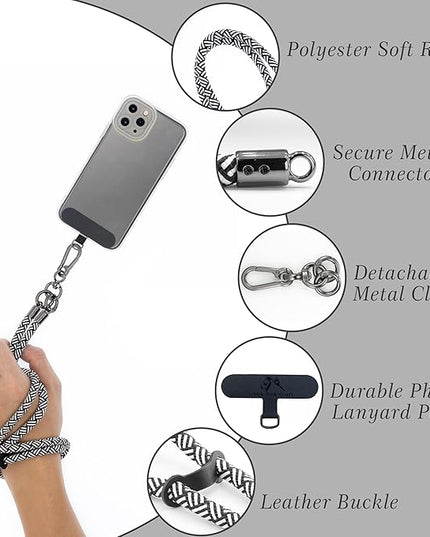 Phone Lanyard Universal Cell Phone Strap Crossbody Strap for iPhone Lanyard Around the Neck Extra Long Rope with Tether Tab for Men and Women (Zebra Black)