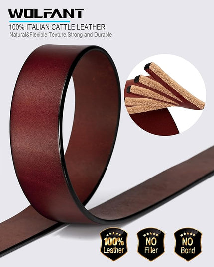 WOLFANT Thicken Full Grain Heavy Duty Belts for Men,100% Italian Real Solid Leather