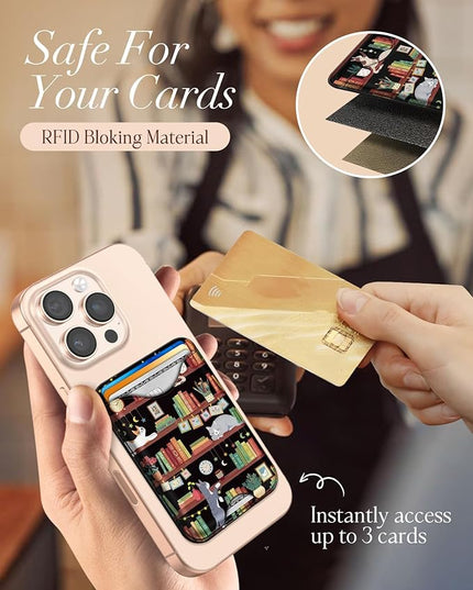 Shorogyt Compatible with Magsafe Wallet Magnetic Card Holder - Book Cat Phone Wallets for Women Teen Girls Cute for iPhone 17/16/15/14/13/12 Series Slim for Apple Mag RFID Magnet, Fit 3 Cards