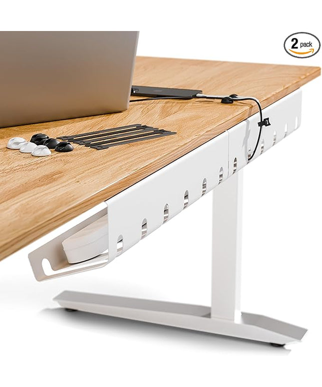 PAMO Cable Management Under Desk for Easy mounting Under-Table I Set of 2 - with 10X Cable Ties I Desk Organizer for Office/Home Office Table Thoughtful Cable Tray Holder