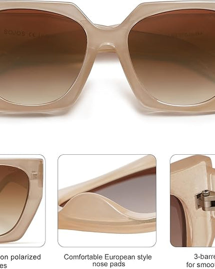 SOJOS Large Oversized Polarized Sunglasses for Women, Big Designer Womens Trendy Square Shades SJ2205