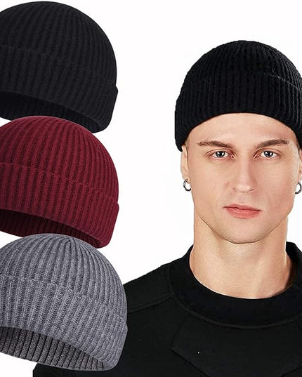 ROYBENS Swag Wool Knit Cuff Short Fisherman Beanie for Men Women, Winter Warm Hats