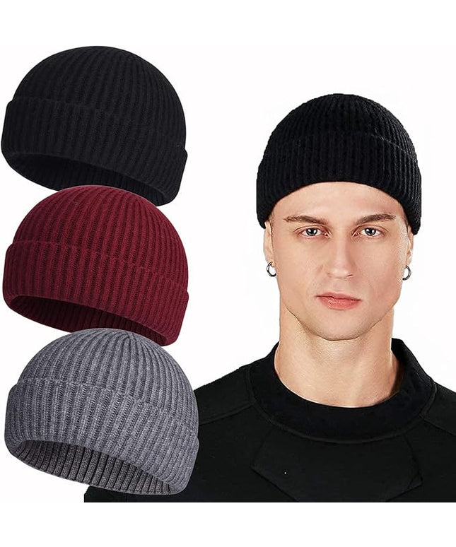 ROYBENS Swag Wool Knit Cuff Short Fisherman Beanie for Men Women, Winter Warm Hats
