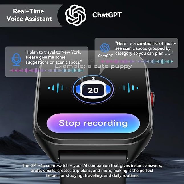 AI Smart Watch for Men Women with ChatGPT, 1000mAh Fitness Tracker 60-Day Standby Time, 1.96" HD SmartWatch with 200+ Sport Modes/Heart Rate/Sleep Monitor, IP68 Waterproof Pedometer for Android iOS