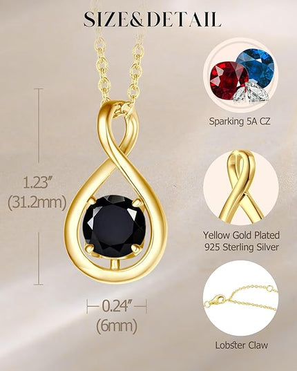 FANCIME Birthstone Necklaces for Women Fine Jewelry Sterling Silver Dainty Infinity Pendant Anniversary Birthday Christmas Gifts for Her Wife Mom Lady Daughter, Chain 16"+2" Extend