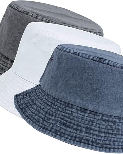 kozinu Washed Cotton Bucket Hats Packable Summer Outdoor Cap Travel Beach Sun Hat Plain Colors for Men Women