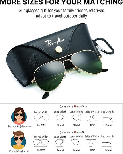 Pro Acme Classic Aviator Sunglasses for Women & Men Glass Lens Metal Frame UV400 Driver Sunglasses
