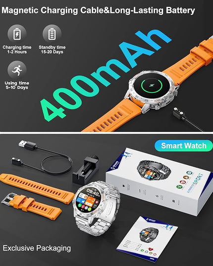 Military Smart Watch for Men(Answer/Dial Calls),1.39''HD Touchscreen,5ATM Waterproof Fitness Watch,100 Sports Modes, with Heart Rate/SpO2 for Android/iOS Smart Watch Silver