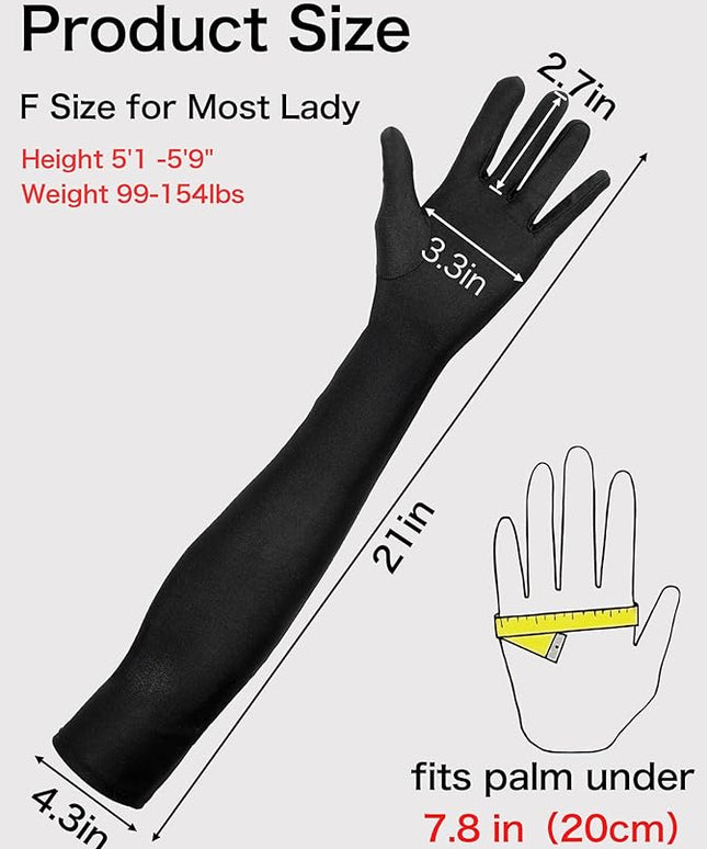 BEVTEE Long Black Gloves Women Formal, 2 Pairs Opera Gloves Costume, Stretchy Satin Gloves, 1920s Accessories, 20.8 Inch