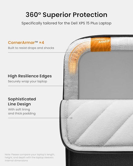 tomtoc 360 Protective Laptop Sleeve for Dell XPS 15 Plus, 15-inch New Surface Laptop 7th(Copilot+ PC)/6/5/4/3, 15-inch New MacBook M4/A3241, M3/A3114, M2/A2941, Water-Resistant Ultrabook Bag Case
