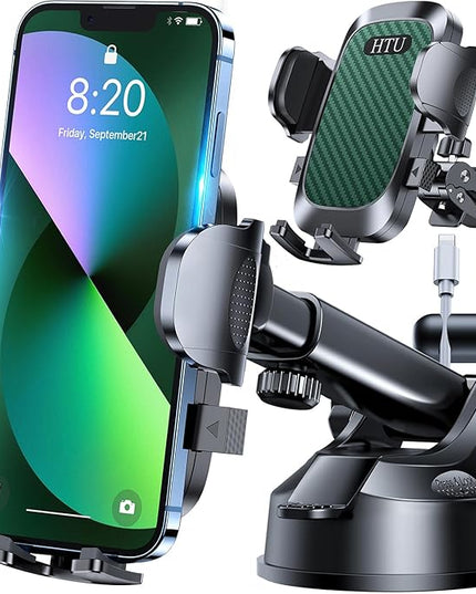 HTU 𝟐𝟎𝟐𝟔 𝐔𝐩𝐠𝐫𝐚𝐝𝐞𝐝【True Military-Grade】 Car Phone Holder【Safety Certs & No Smell】 Cell Phone Holder for Car Mount for Dashboard Windshield Air Vent Long Arm Thick Case,Green