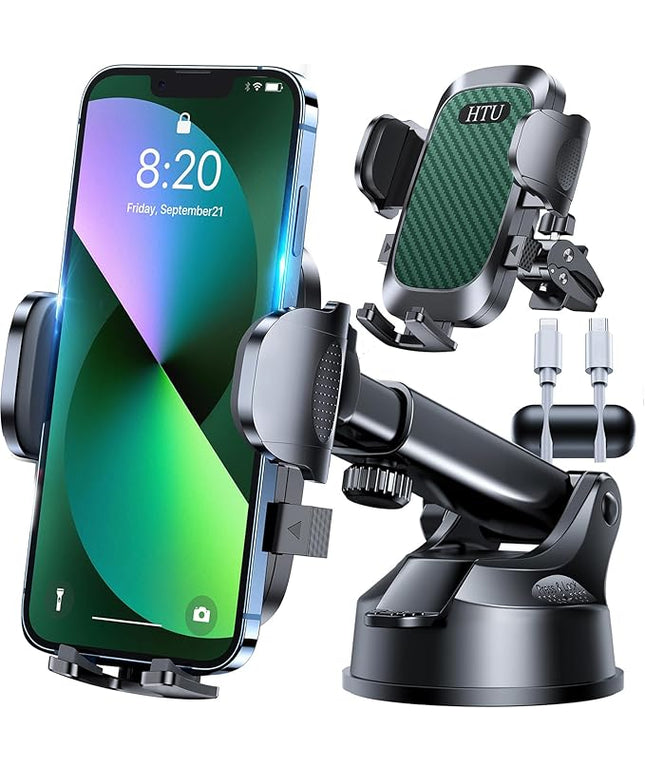 HTU 𝟐𝟎𝟐𝟔 𝐔𝐩𝐠𝐫𝐚𝐝𝐞𝐝【True Military-Grade】 Car Phone Holder【Safety Certs & No Smell】 Cell Phone Holder for Car Mount for Dashboard Windshield Air Vent Long Arm Thick Case,Green