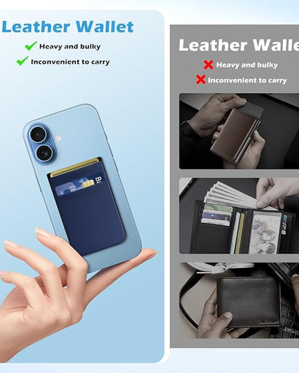imluckies Magnetic Wallet for iPhone Magsafe, Double Stretchy Fabric Pocket Wallet, Magnet Credit ID Card Wallet Holder for iPhone 17 Pro Max / 17 Pro / 17/16 / 15/14 / 13/12 Series, Blue