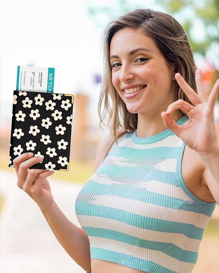 Slohif Passport Holder Lugguage Tag Set Suitcase Cover Wallet Case for Travel Women - Leather Passport Book Personalized Organizer Card Protector Sleeve Essentials Slim Carrier Floral