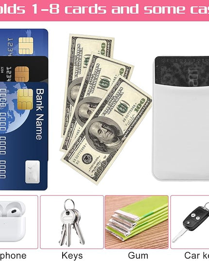 4 Pcs Phone Wallet Stick on, Wallet Sticker for Back of Phone Black Phones Wallets, Flat Thin Wallets Key Holder Credit Card Holder Suitable for Most Smart Phones