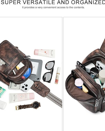 7L Sling Bag For Women Men Backpack Fanny Pack Crossbody Chest Travel Shoulder Belt Bags Purse Handbag PU Leather