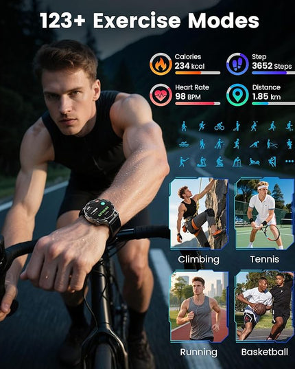 Smartwatch for Men with Compatible Android iOS,1.43" AMOLED Display Screen Bluetooth Calling Fitness Tracker with 100+ Sports Modes, Heart Rate & SPO₂ Monitor, P68 Waterproof, 2 Bands Included