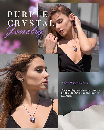 CDE Christmas Gifts for Women Angel Wings Necklace for Women with Birthstone, Love Heart Silver Tone/Gold Tone Pendant, Ideal Anniversary or Birthday Jewelry Gifts for Wife Girlfriend Her